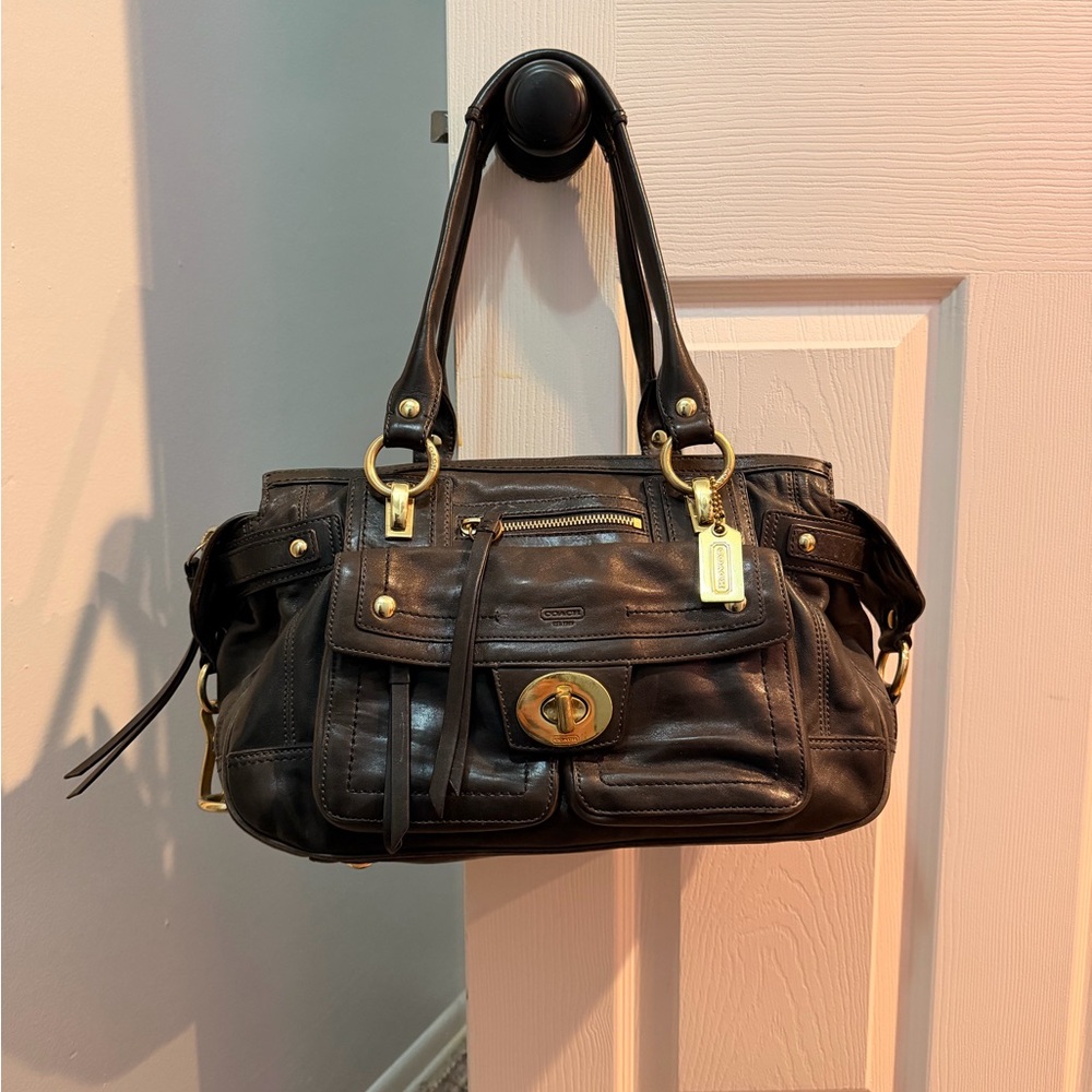 Coach Lindsay Bag in a rich dark brown with gold hardware
